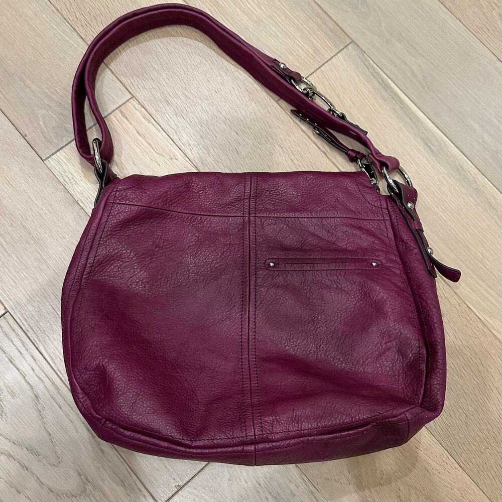 B Makowsky Purple Leather Hobo Style Convertible Satchel Purse - Picture 2 of 11